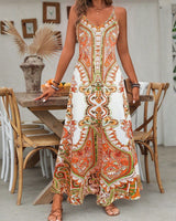 Zara | Damen Maxi-Kleid Träger Mandala-Druck Boho Sommer in Orange