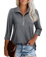 Damen nan lässige Bluse mit Reißverschlusskragen dreiviertelärmel und ausgestelltem Saum Drune in Grau