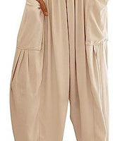 Damen nan weite Palazzohose aus leichtem Leinenmix mit Tunnelzug und seitlicher Tasche Drune in Apricot