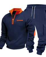 Herren nan Sweatset mit halbem Reißverschluss, Brusttasche und Cargo-Jogger Drune in Navyblau