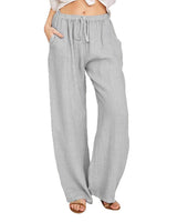 Damen nan weite Leinenhose mit elastischem Bund und Tunnelzug Drune in Hellgrau
