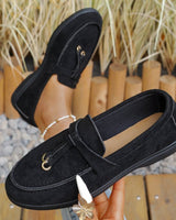 Damen nan bequeme Slip-On Loafer mit dekorativem Quastenbesatz und ergonomischer Gummisohle Drune in Schwarz (Schwarzer Boden)