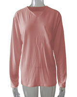 Damen nan legeres Langarmshirt mit V-Notch-Ausschnitt, Brusttasche und lockerer Oversize-Passform Drune in Ohne Taschen - Rosa Langarm