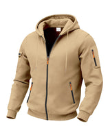 Herren nan technische Zip-Hoodiejacke mit wasserabweisenden Reißverschlusstaschen, Kapuze und verstärkten Ärmelpaspeln Drune in Khaki