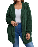Damen nan kuschelige Teddy-Fleece Kapuzenjacke mit großen Eingrifftaschen und entspannter Silhouette Drune in Dunkelgrün