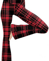 Damen nan taillenhohe Yogahose mit überkreuztem Bund und ausgestelltem Saum mit Schlitz Drune in Rot Groß-/Klein-Kariert