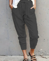 Damen nan lässige tapered Leinenhose mit elastischem Bund und Bündchen Drune in Dunkelgrau