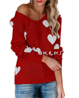 Claudia | Damen-Weihnachtspullover mit Herzmuster in Rot