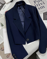 Damen nan kurzer taillierter Blazer mit markantem Revers und Ein-Knopf-Verschluss Drune in Navyblau 2329