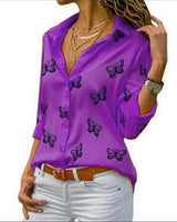 Damen nan lockere Longbluse mit Schmetterlingsprint und Hemdkragen Drune in Lila