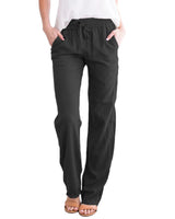 Damen nan leichte Leinenhose mit elastischem Bund Tunnelzug und weitem Bein Drune in Schwarz