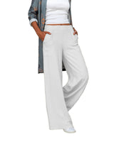 Damen nan weite Leinenmix-Hose mit hohem elastischen Bund und aufgesetzten Seitentaschen Drune in Weiß