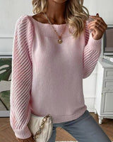 Damen Feinripp Pullover mit Ajour Puffärmeln und Bootsausschnitt in Rosa