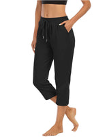 Damen nan komfortable Loungehose mit hohem Bund Tunnelzug Seitentaschen und leichtem Stretch Drune in Schwarz (7/10-Hose)