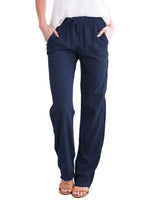 Damen nan leichte Leinenhose mit elastischem Bund Tunnelzug und weitem Bein Drune in Marineblau