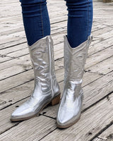 Damen nan Cowboystiefel mit mittelhohem Blockabsatz und seitlichem Reißverschluss Drune in Silber