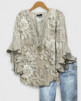 Juria – Bluse Mit Rüschenärmeln Und Blumenmuster in Grün