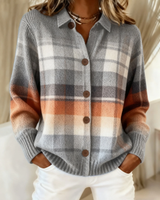 Damen Karo Strickjacke in Grau
