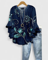 Juria – Bluse Mit Rüschenärmeln Und Blumenmuster in Dunkelblau