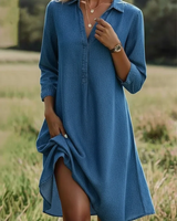 Amasha - Kleid Mit Kragen Und V-Ausschnitt in Blau