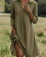 Amasha - Kleid Mit Kragen Und V-Ausschnitt in Khaki