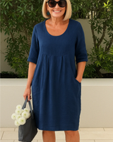 Lienaa – Kleid Mit Rundhalsausschnitt Und Taschen in Marineblau