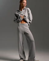 Damen Lounge Set mit Weitbein Hose und Polo Pullover in Grau
