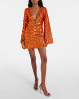 Damen Langarm Party Mini Abendkleid in Orange
