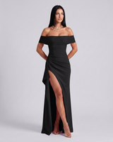Damen Off Shoulder Maxikleid für elegante Abendmode in Schwarz
