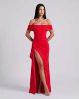 Damen Off Shoulder Maxikleid für elegante Abendmode in Rot