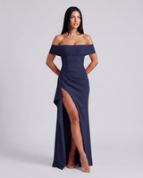 Damen Off Shoulder Maxikleid für elegante Abendmode in Marineblau
