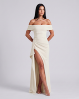Damen Off Shoulder Maxikleid für elegante Abendmode in Weiß