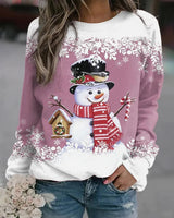 Elfriede | Damen-Weihnachtspullover mit Schneemann-Motiv in Rosa