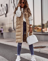 Daniela | Damen Lange Kapuzen Stepp Puffer Weste für den Winter in Beige
