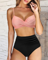 Erica - Stilvoll hohe taille bikini in Rosa schwarz