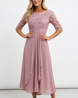 Zerda – Elegantes Midi Kleid Aus Spitze in Rosa