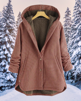 Maiah | Karierte Damenjacke mit Knöpfen, Fleece-Futter und Kapuze in Rouge