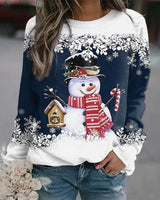 Elfriede | Damen-Weihnachtspullover mit Schneemann-Motiv in Dunkelblau