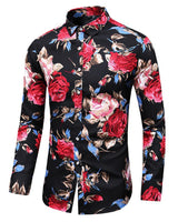 Trendy Blumenmuster Hemd - Finn in Schwarz