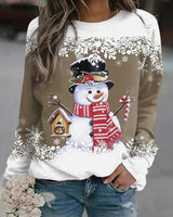 Elfriede | Damen-Weihnachtspullover mit Schneemann-Motiv in Khaki