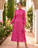 Maelle - Elegantes Langarm Kleid Aus Spitze in Rosa