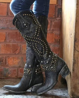 Karla | Damen Western-Stiefeletten mit Nieten und High Heels in Schwarz