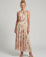 Aurelle | Blumenmuster Midi Kleid mit Halterneck in Floral