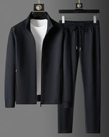 Herren Loungeanzug | 2-teiliges Set mit Jacke & Hose | Weiches Material & Modernes Design in Tiefschwarz