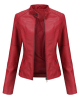 Kirsten | Damen Kunstleder-Bikerjacke mit Reißverschluss in Rot