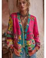 Ricarda | Damen Rosa Strickjacke mit Blumenmuster, Knöpfen und Langarm in Rosa