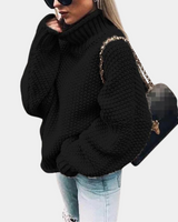Rollkragenpullover Damen Oversized in Schwarz