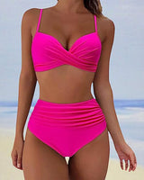 Erica - Stilvoll hohe taille bikini in Rosenrot