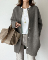 Strickjacke Damen Oversize mit Knopfleiste in Grau