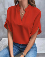 Sophia | Plissee-Front Stehkragen Bluse in Rot